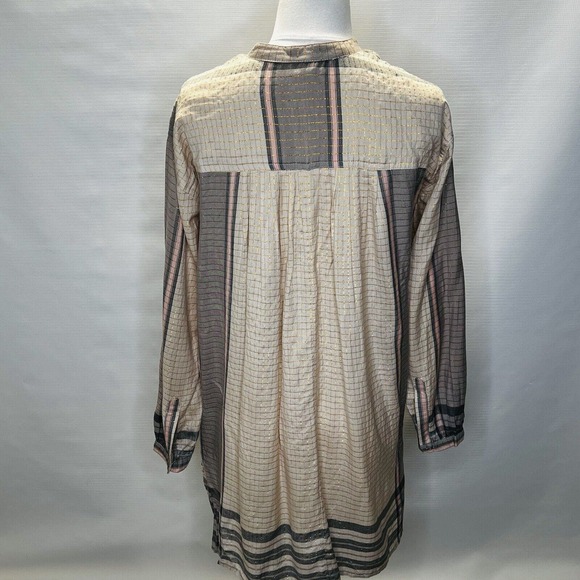 Free People XS Buttondown Tunic Dress Plaid Long Sleeves Pink Gray, Oversized - Picture 3 of 11